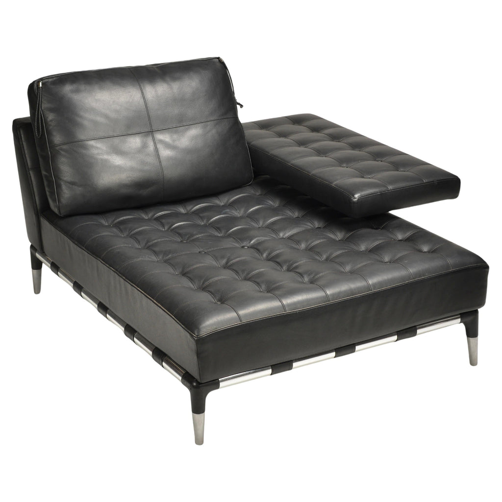 Philippe Starck Privé black leather and steel chaise longue for Cassina