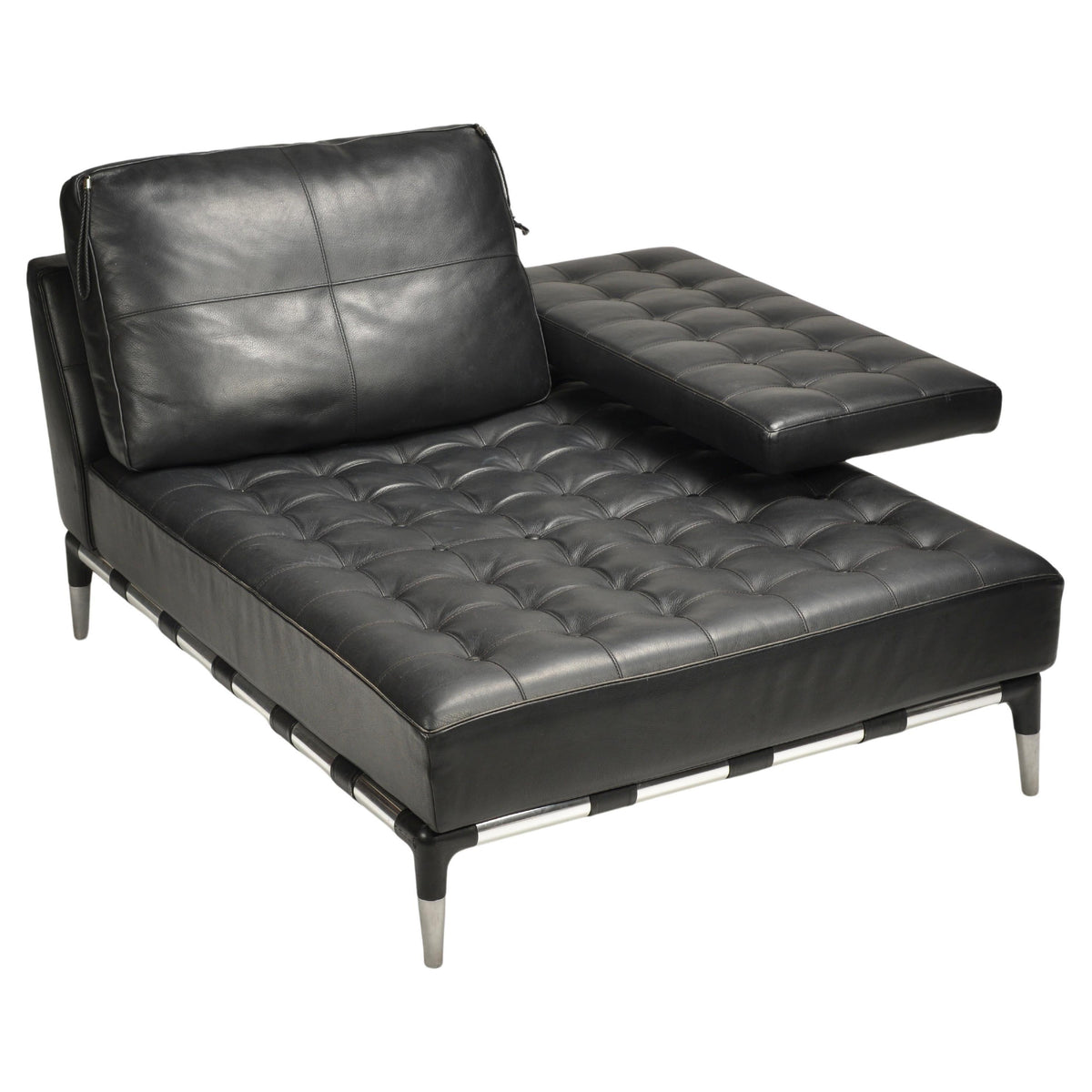 Philippe Starck Privé black leather and steel chaise longue for Cassina