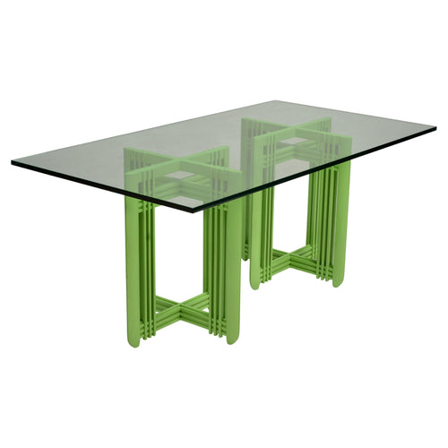 1990s Post-Modern green maple dining table with beveled glass top
