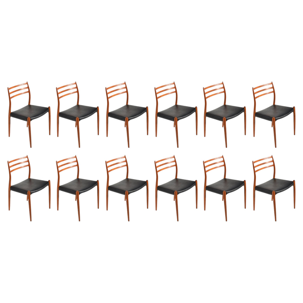 Twelve Niels Otto Møller Model 78 teak dining chairs for J.L. Møllers Møbelfabrik