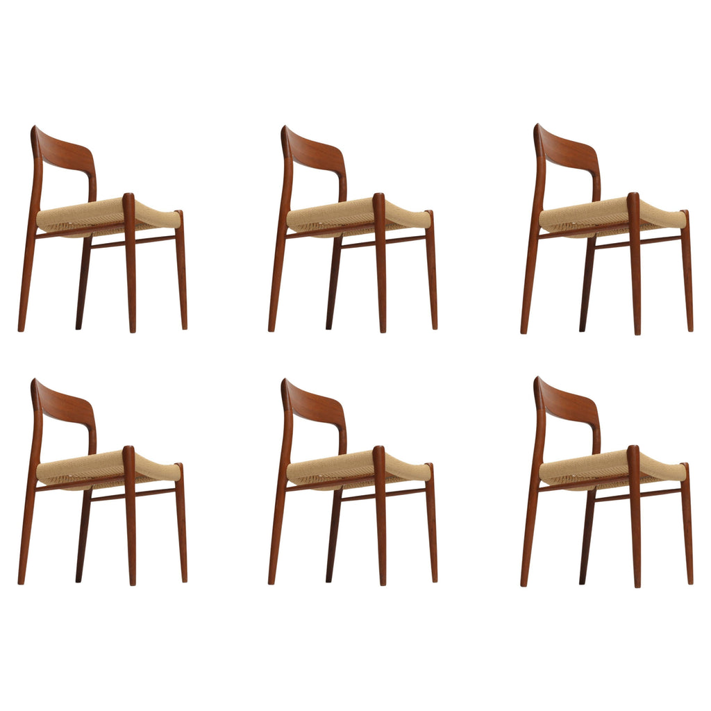 Set of six Niels Otto Møller Model 75 teak and Danish cord dining chairs