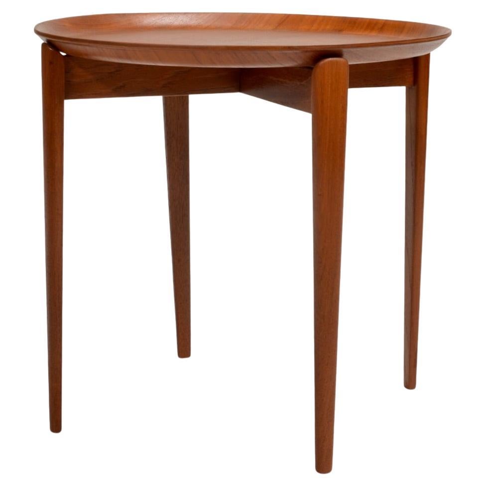 Swedish Modern teak tray side table with removable round tray, circa 1960s