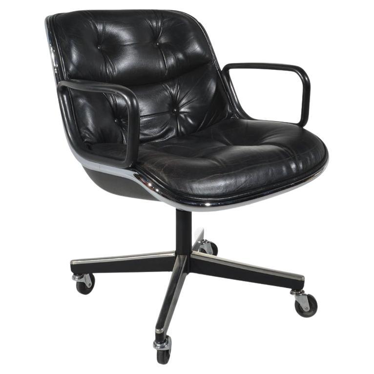 Charles Pollock black leather Executive desk chair for Knoll circa 1980