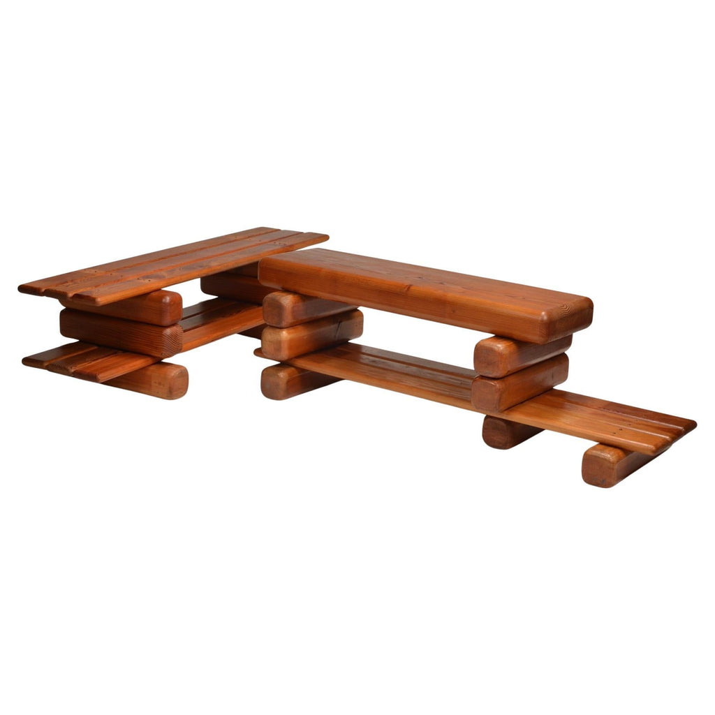 Paul Maull sculptural modular solid pine shelving bookcase pair circa 1975