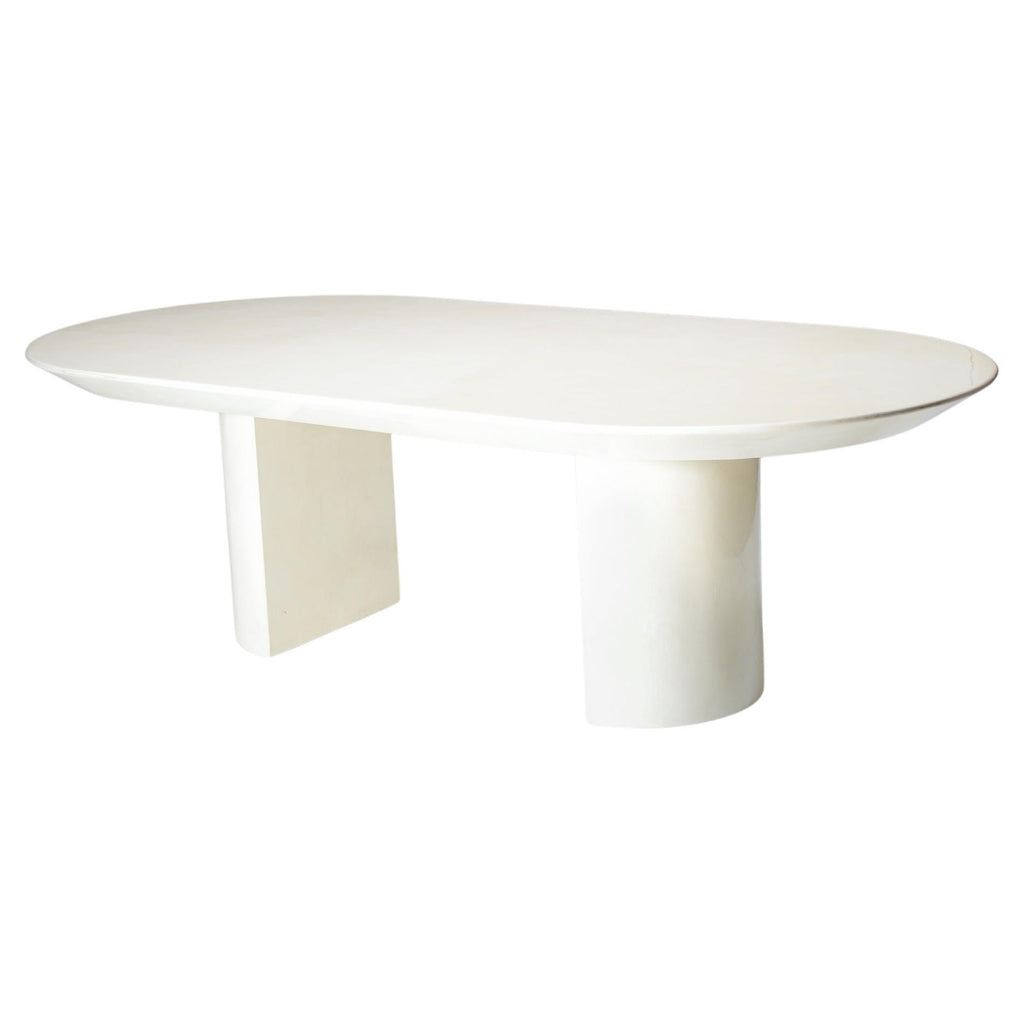 Karl Springer ivory lacquered goatskin oval dining table, circa 1970s