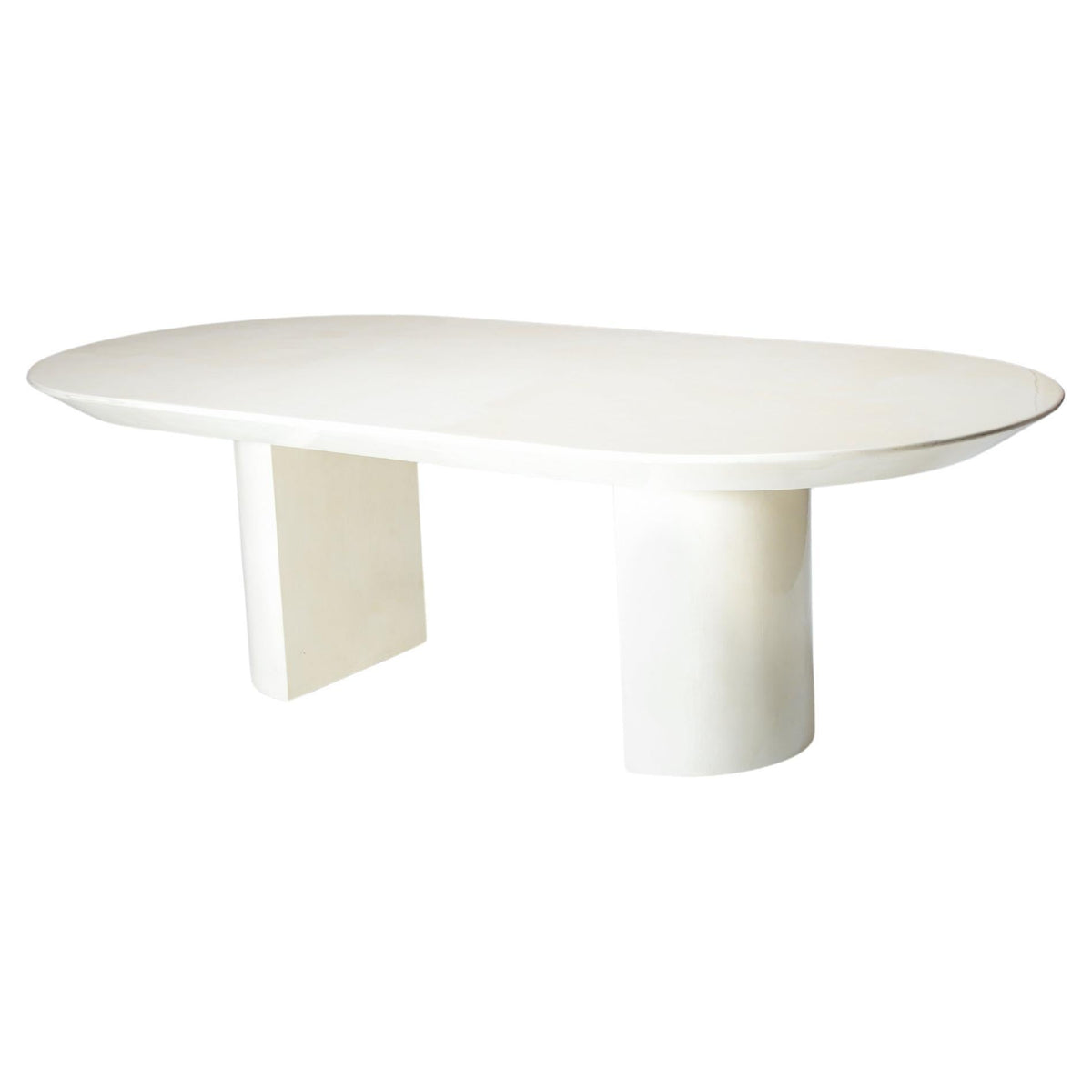 Karl Springer ivory lacquered goatskin oval dining table, circa 1970s
