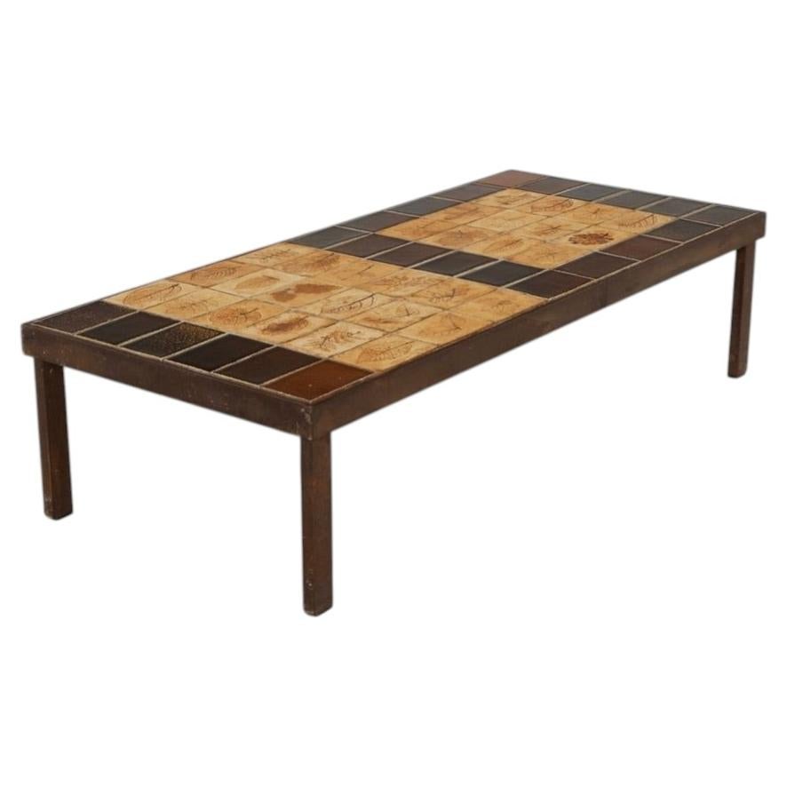 Signed Roger Capron Garrigue coffee table with peripheral botanical tile border, circa 1960 - view 1