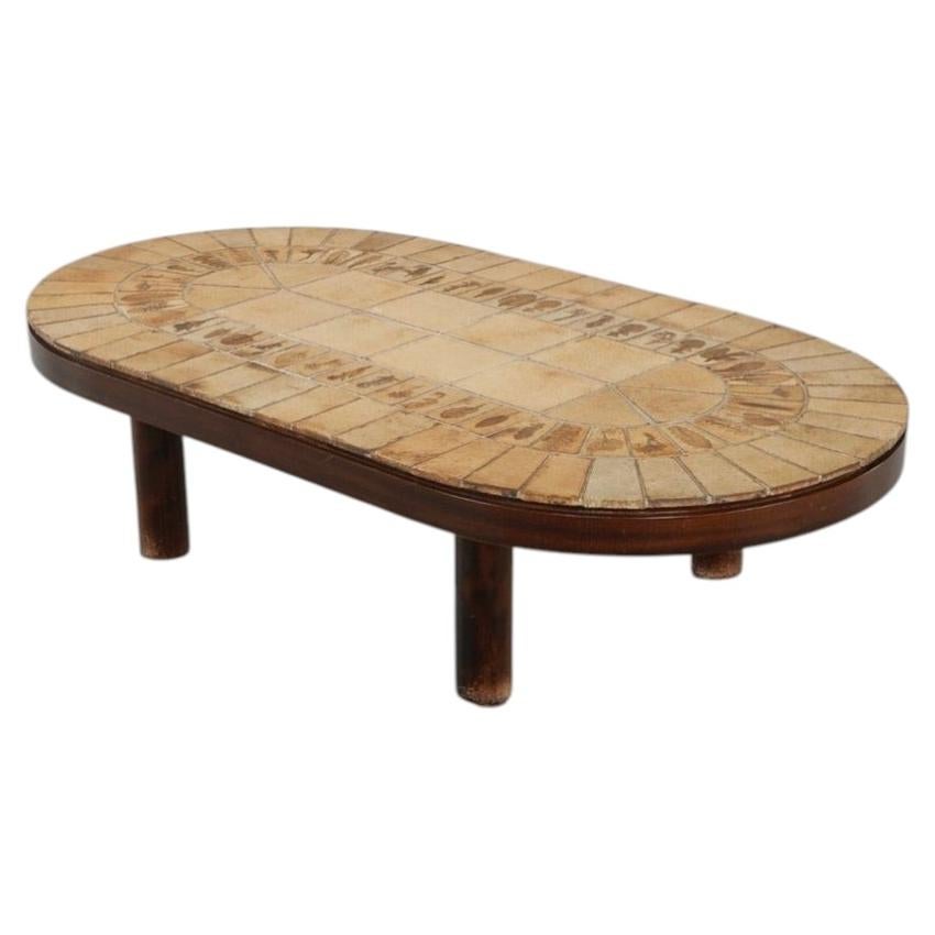 Signed Roger Capron oval Garrigue racetrack coffee table, circa 1960 - view 1