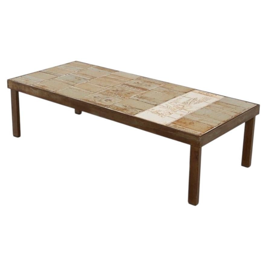 Signed Roger Capron Garrigue coffee table with textured glazed ceramic tile top
