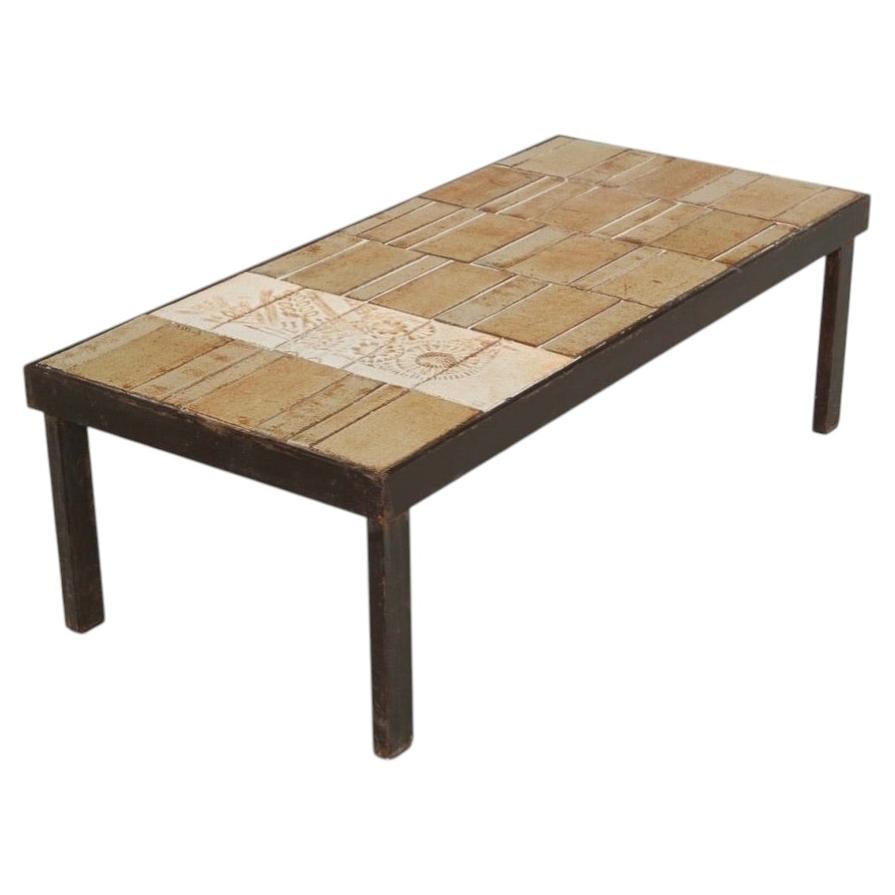 Roger Capron Garrigue textured tile coffee table, Vallauris, France 1960s