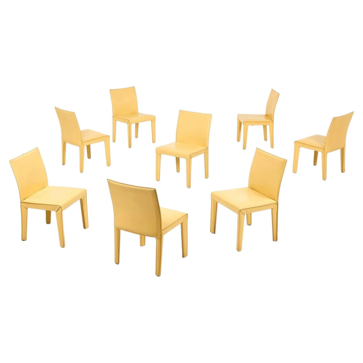 Set of eight Italian modern leather dining chairs by Arper