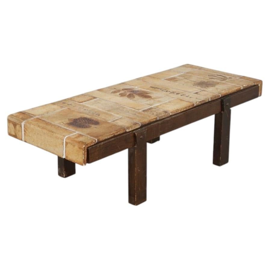Roger Capron Garrigue ceramic tile coffee table with botanical linear composition