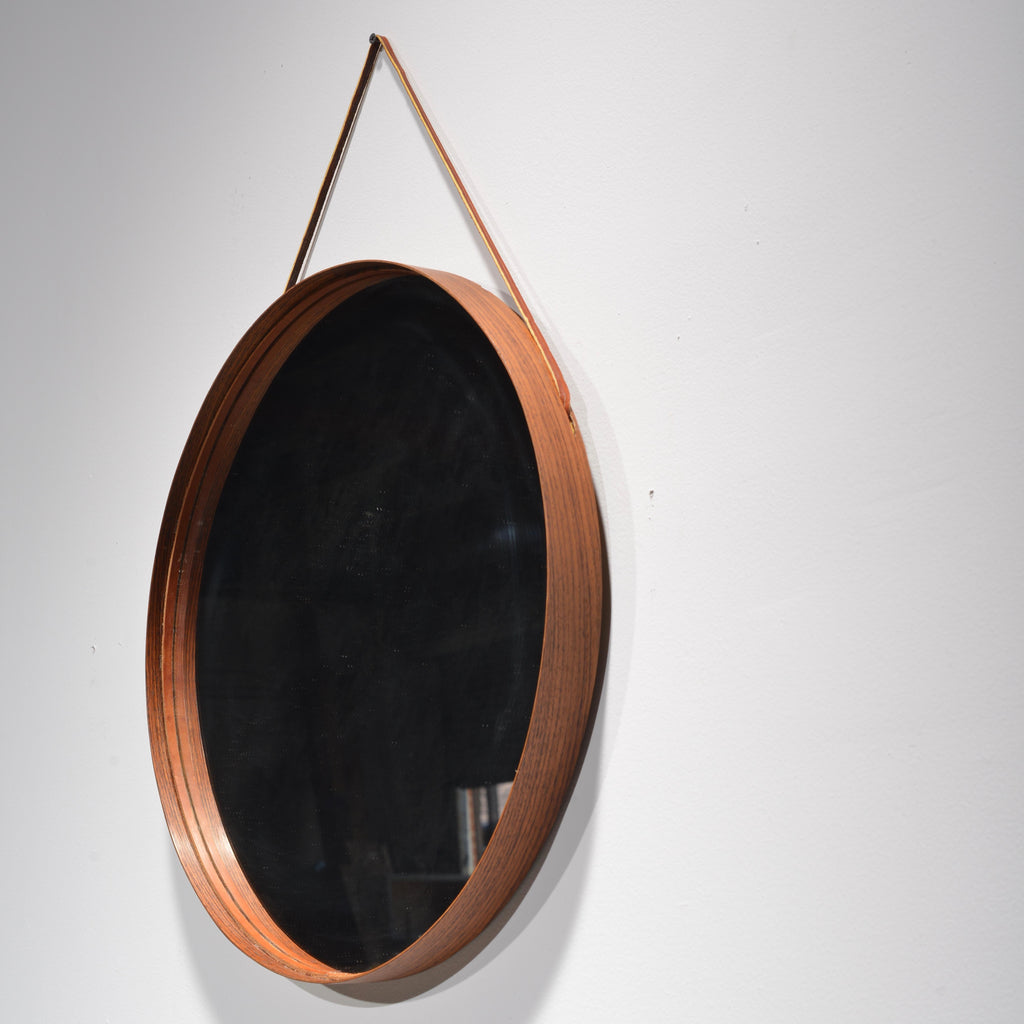 Rosewood and leather mirror by Uno and Osten Kristiansson for Glas Mäster - image 2
