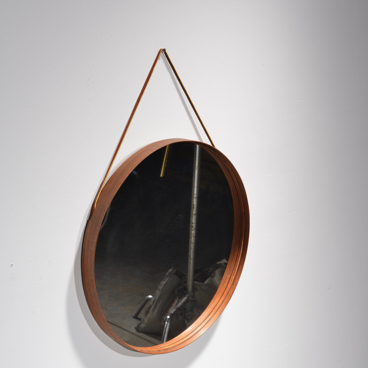 Rosewood and leather mirror by Uno and Osten Kristiansson for Glas Mäster - image 4