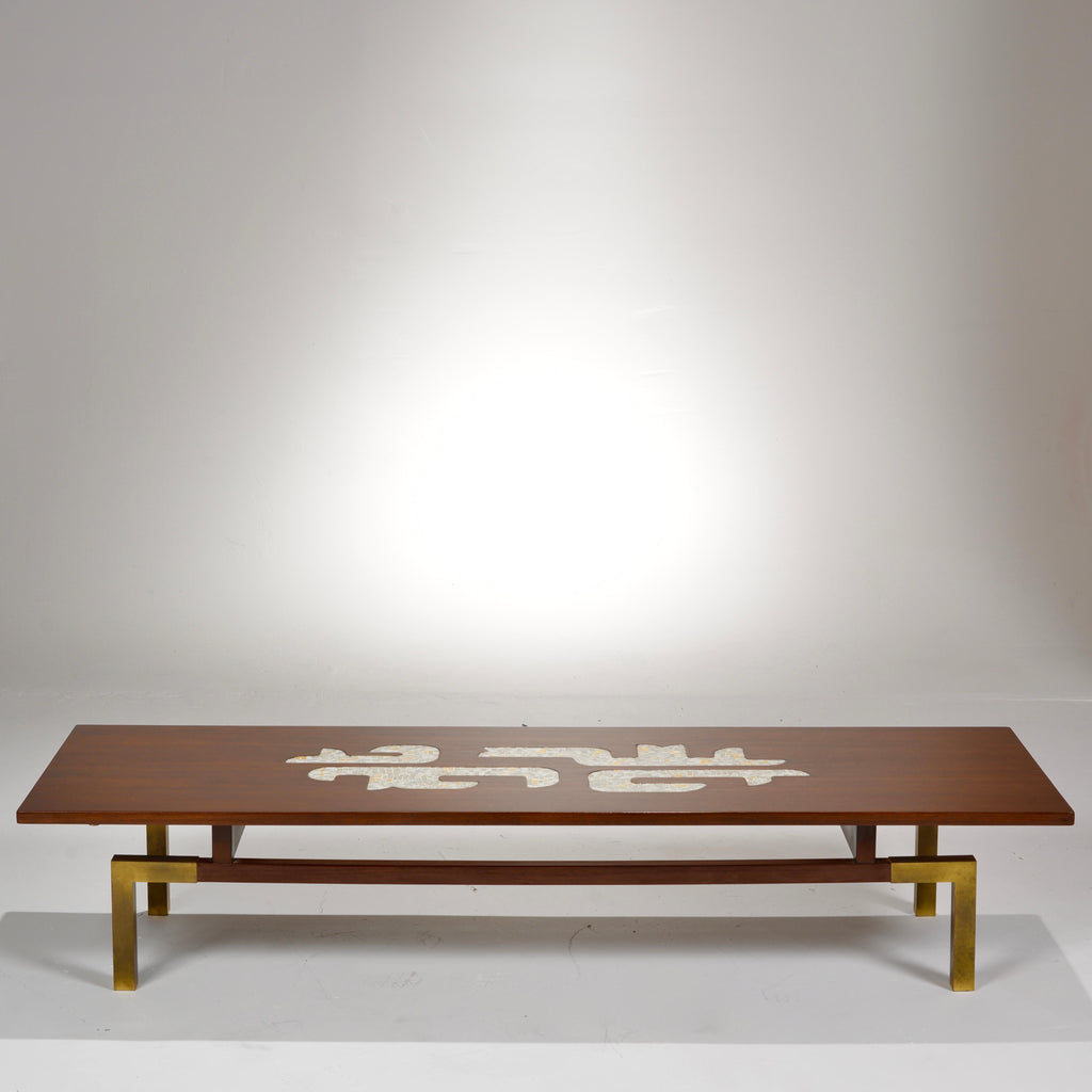 Monteverdi-Young walnut and art-glass mosaic cocktail table detail 4