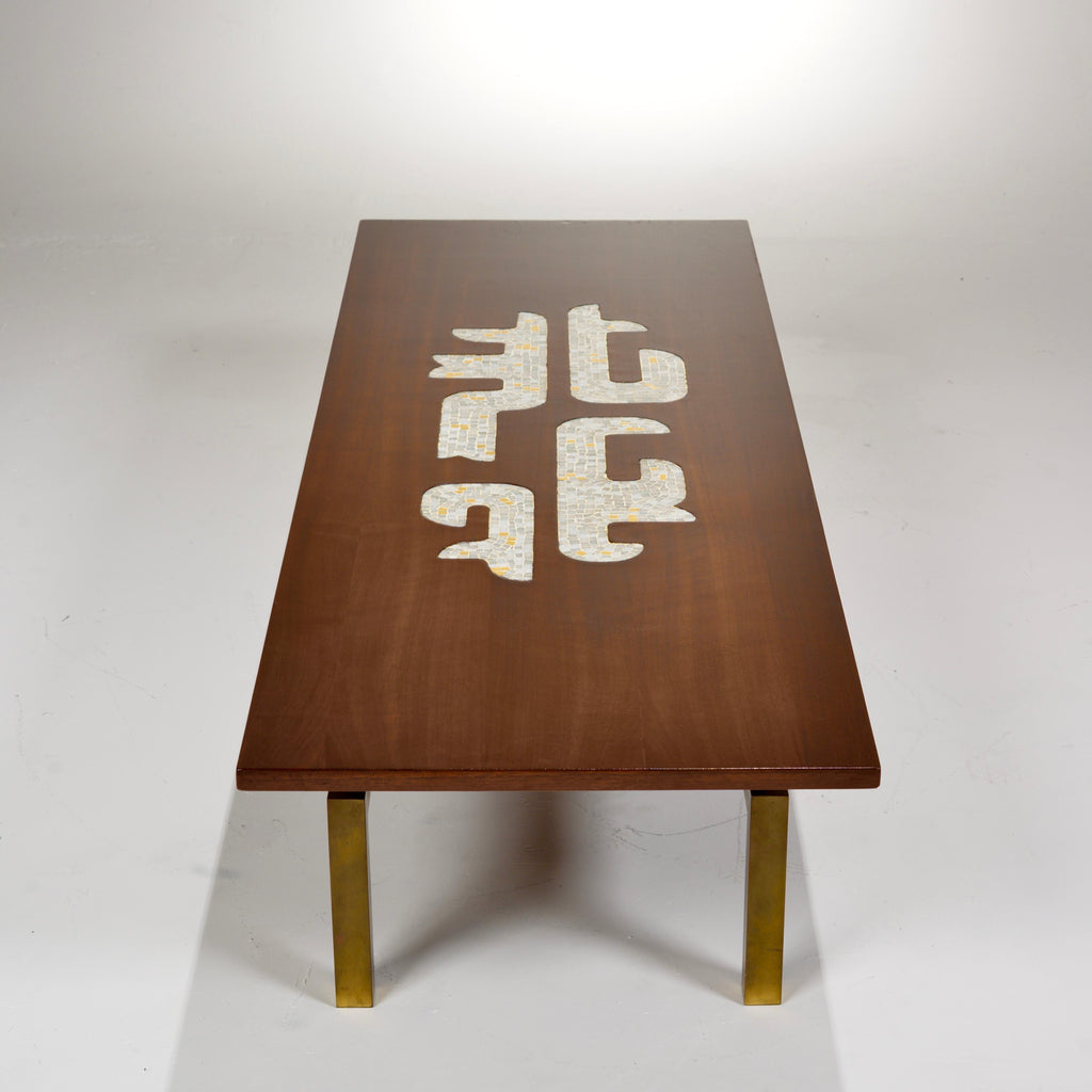 Monteverdi-Young walnut and art-glass mosaic cocktail table detail 5