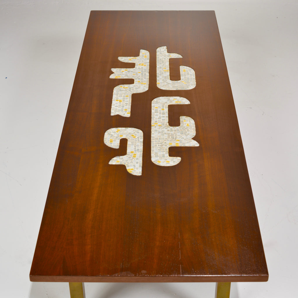 Monteverdi-Young walnut and art-glass mosaic cocktail table detail 6