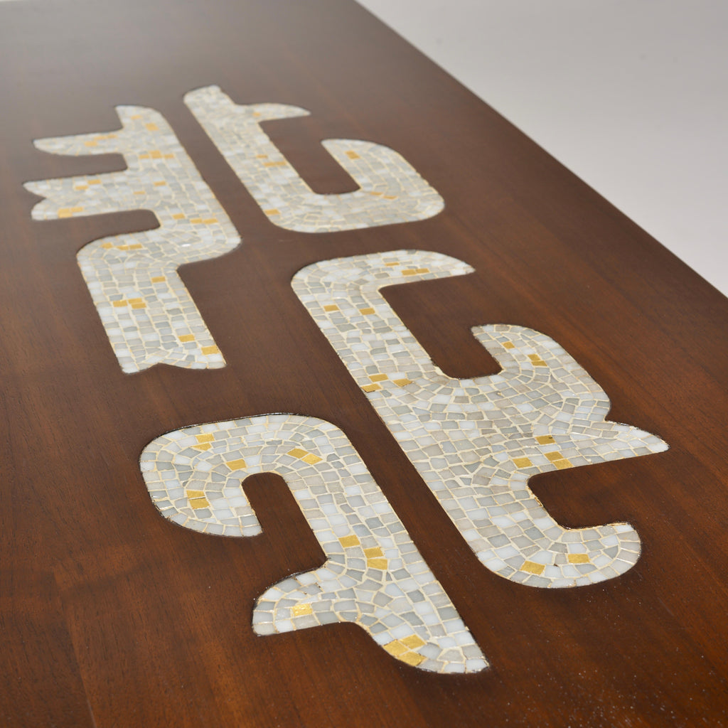Monteverdi-Young walnut and art-glass mosaic cocktail table detail 7