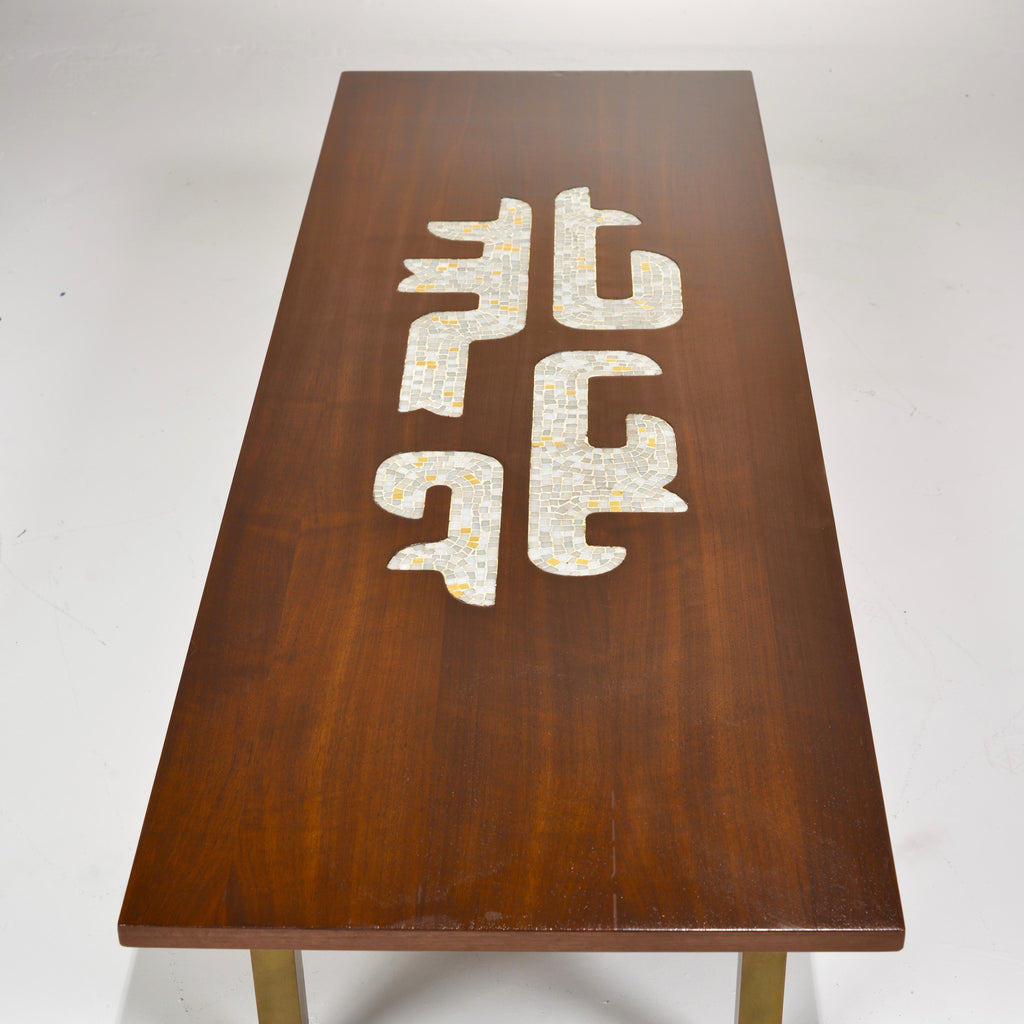 Monteverdi-Young walnut and art-glass mosaic cocktail table detail 8