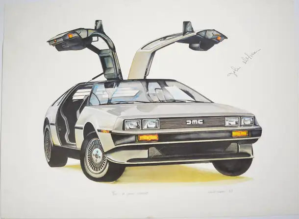Original Kelly Telfer DeLorean Lithograph, Autographed by John DeLorean