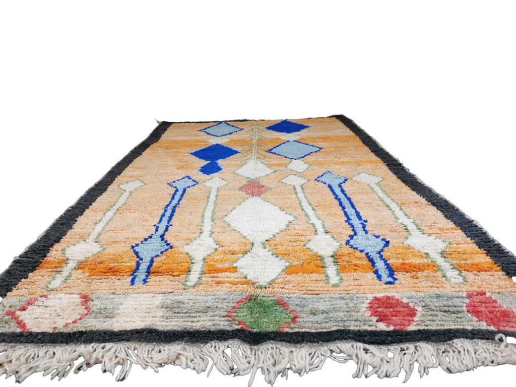 Moroccan Boujaad orange and blue geometric wool rug detail 4