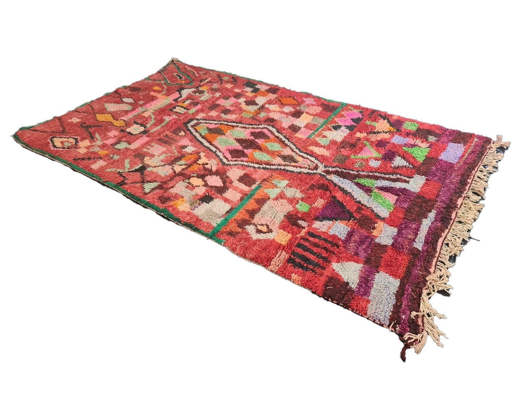 Moroccan Boujaad red multicolored abstract wool rug detail 8