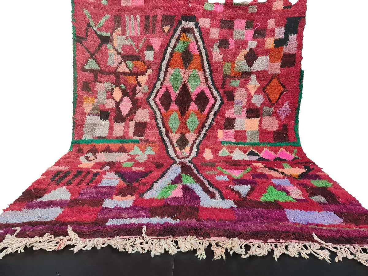 Moroccan Boujaad red multicolored abstract wool rug detail 9