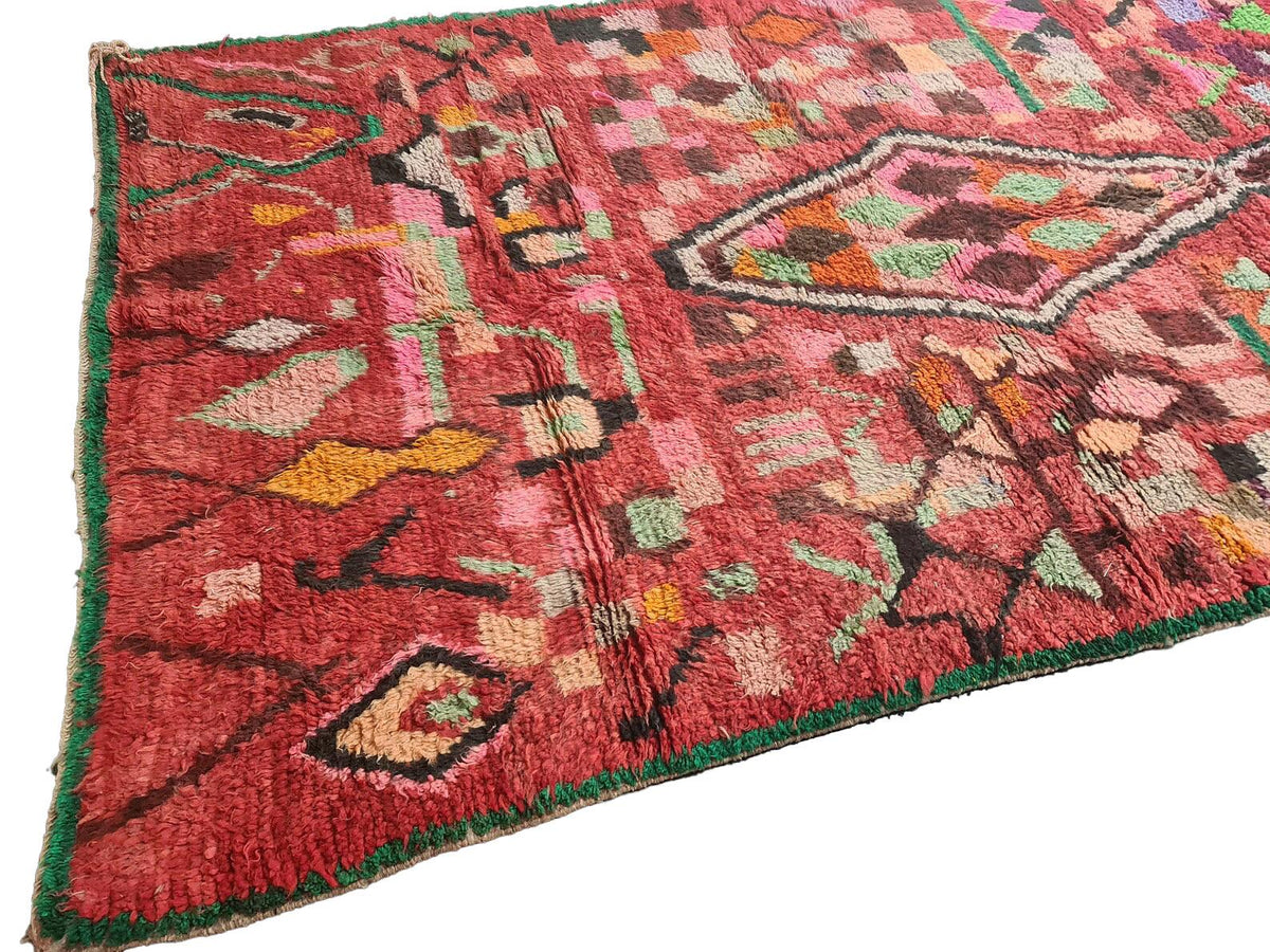 Moroccan Boujaad red multicolored abstract wool rug detail 5