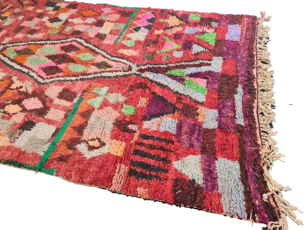 Moroccan Boujaad red multicolored abstract wool rug detail 7