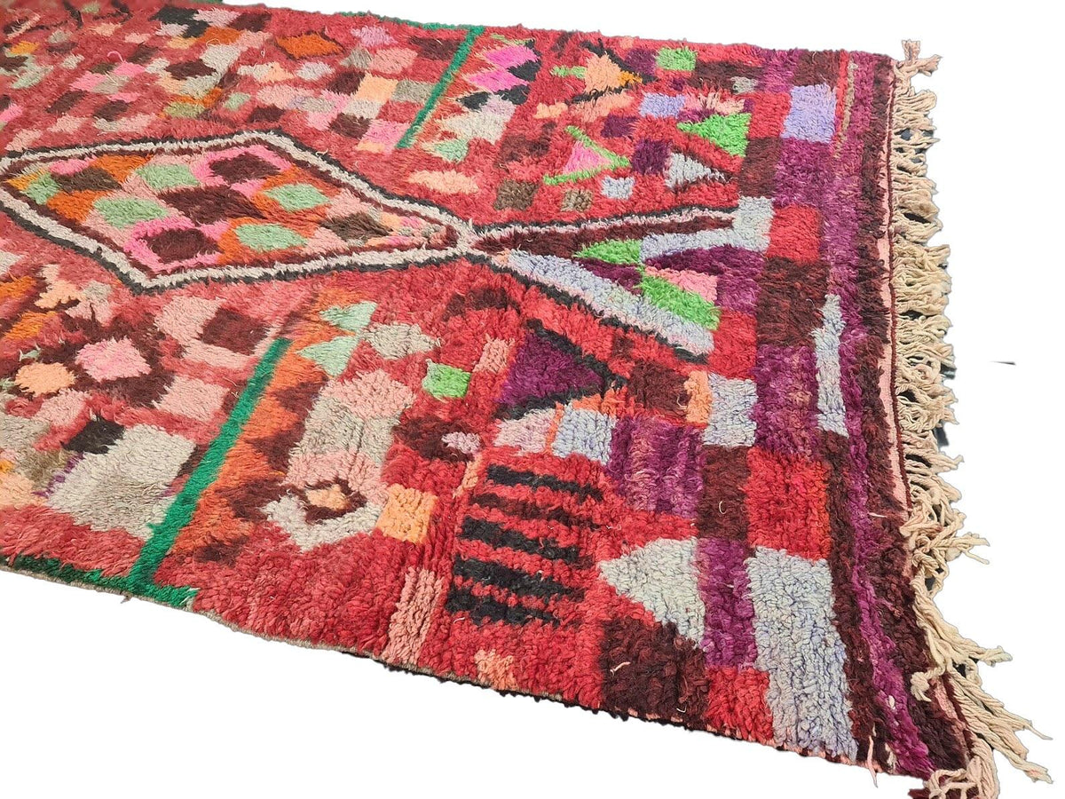 Moroccan Boujaad red multicolored abstract wool rug detail 7