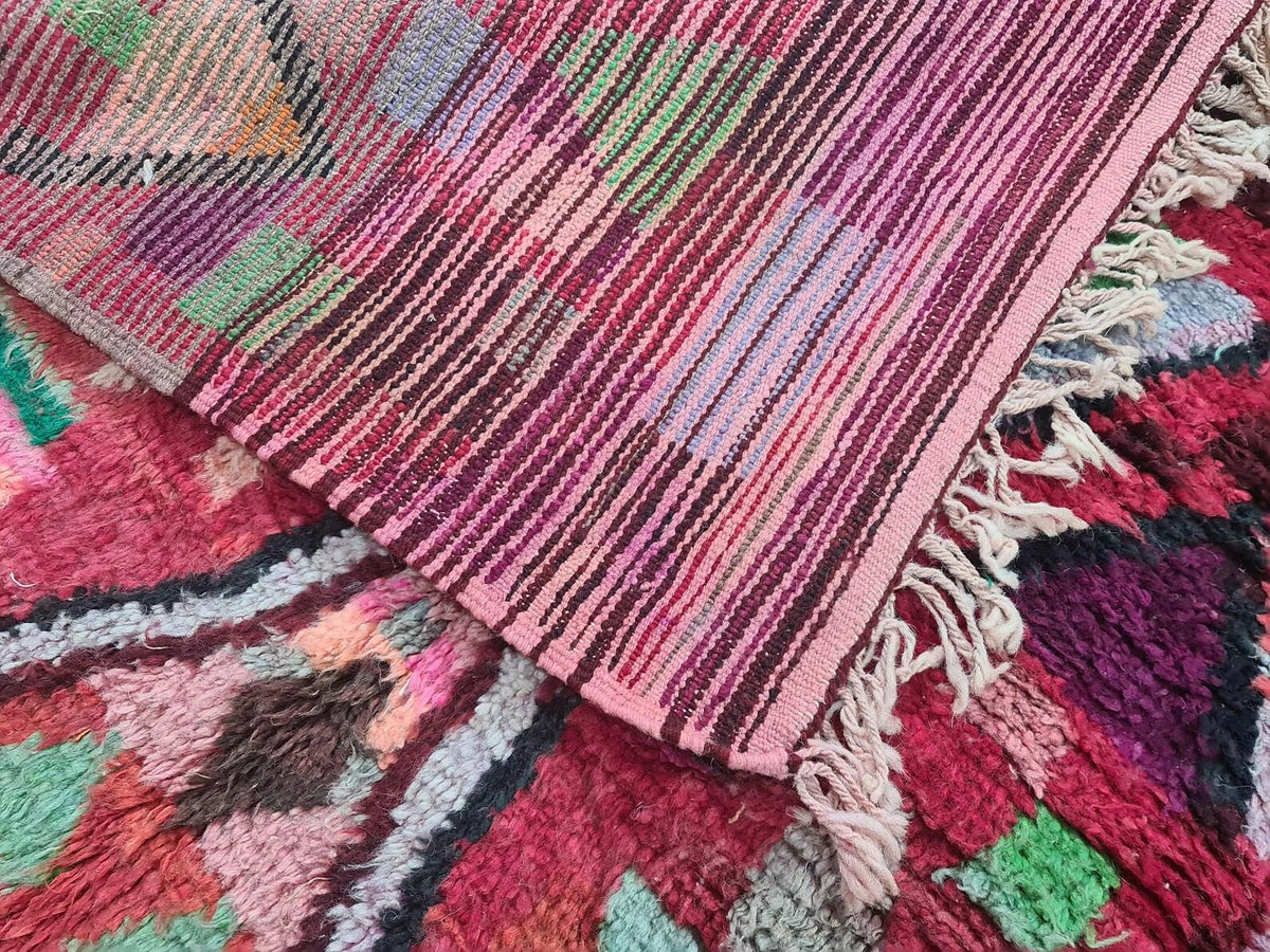 Moroccan Boujaad red multicolored abstract wool rug detail 3