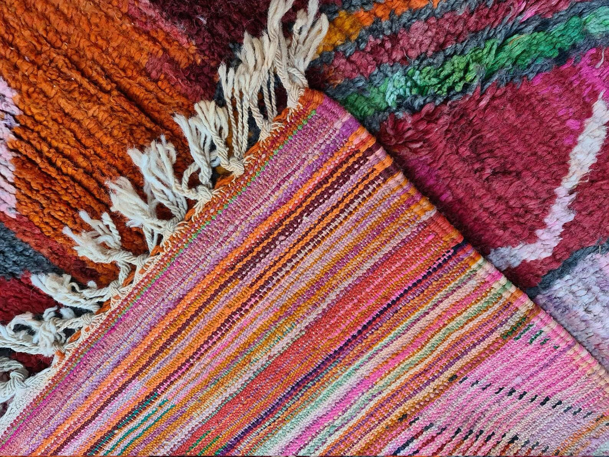 Moroccan Boujaad multicolored geometric wool rug detail 8