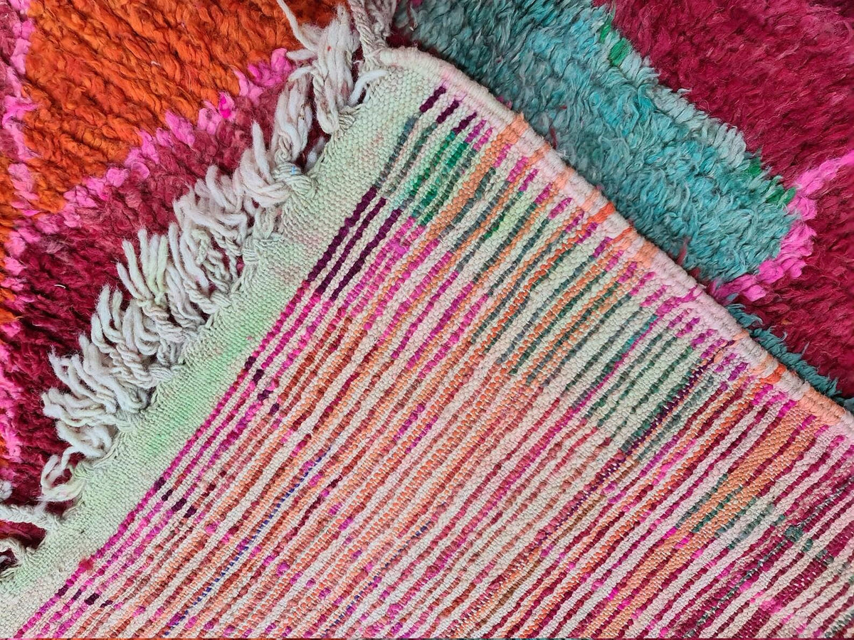 Moroccan Boujaad multicolored geometric wool rug detail 9