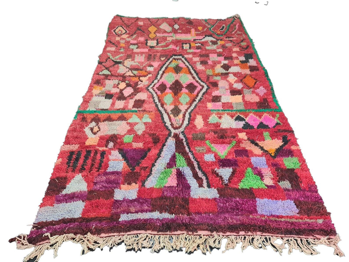 Moroccan Boujaad red multicolored abstract wool rug detail 2