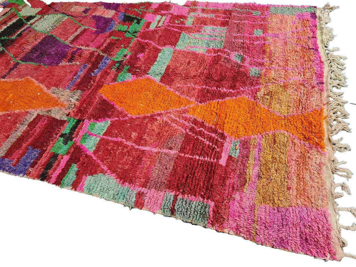 Moroccan Boujaad multicolored geometric wool rug detail 11