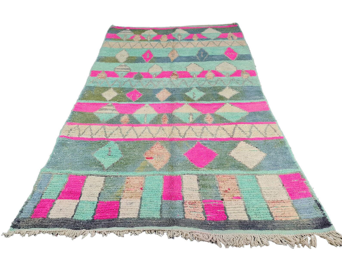 Moroccan Boujaad green geometric wool rug detail 7