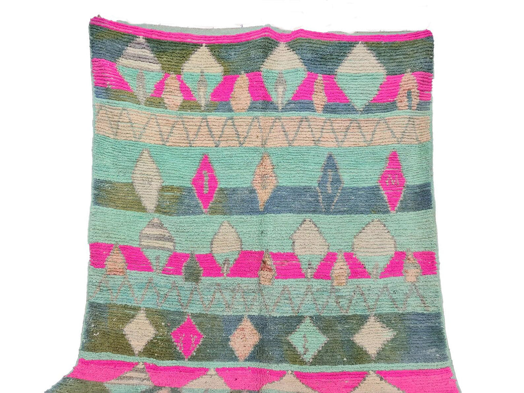 Moroccan Boujaad green geometric wool rug detail 2