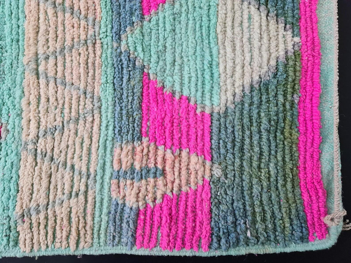 Moroccan Boujaad green geometric wool rug detail 6