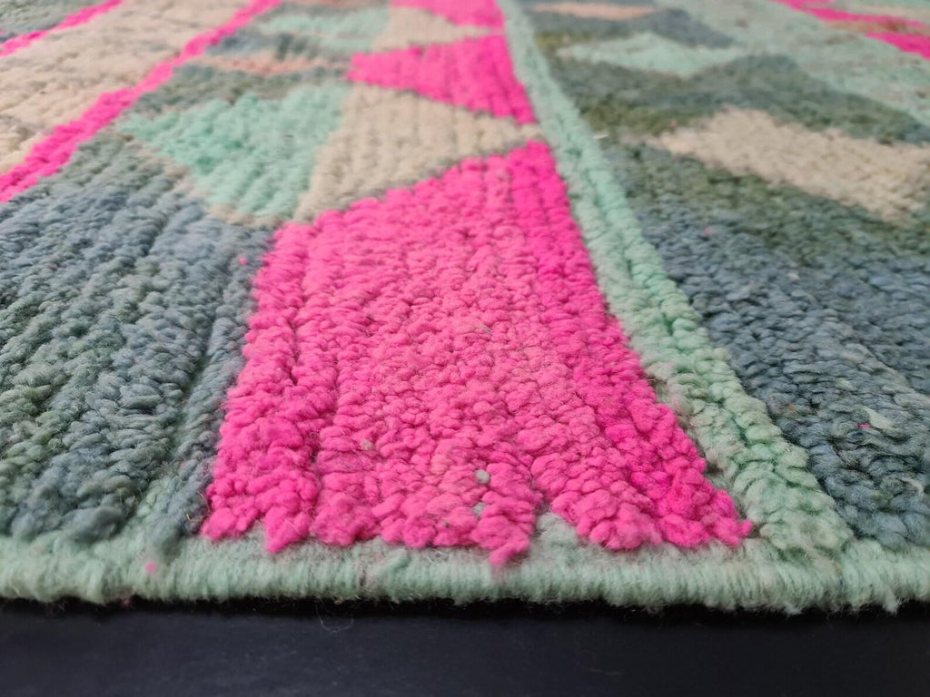 Moroccan Boujaad green geometric wool rug detail 5
