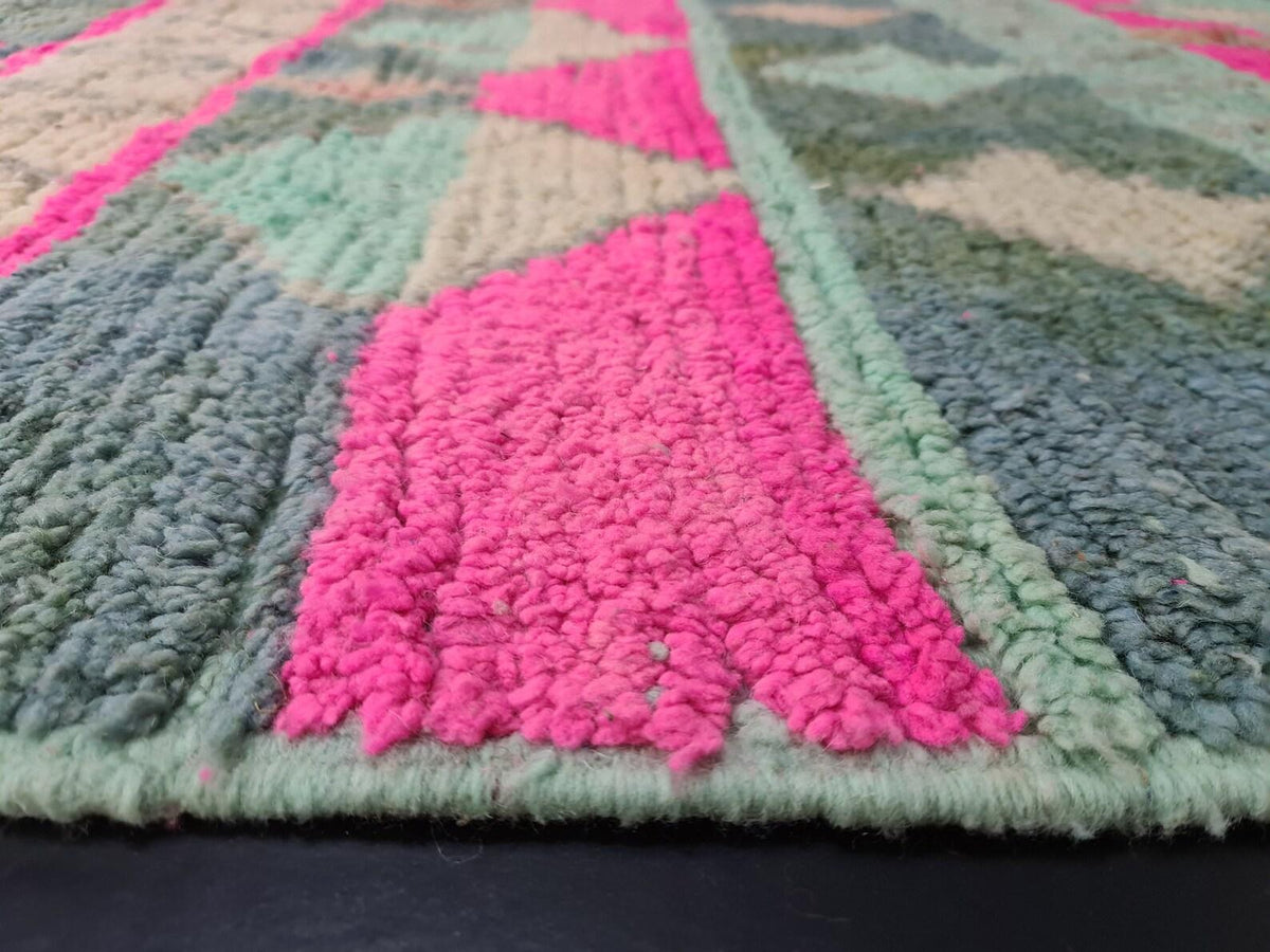 Moroccan Boujaad green geometric wool rug detail 5