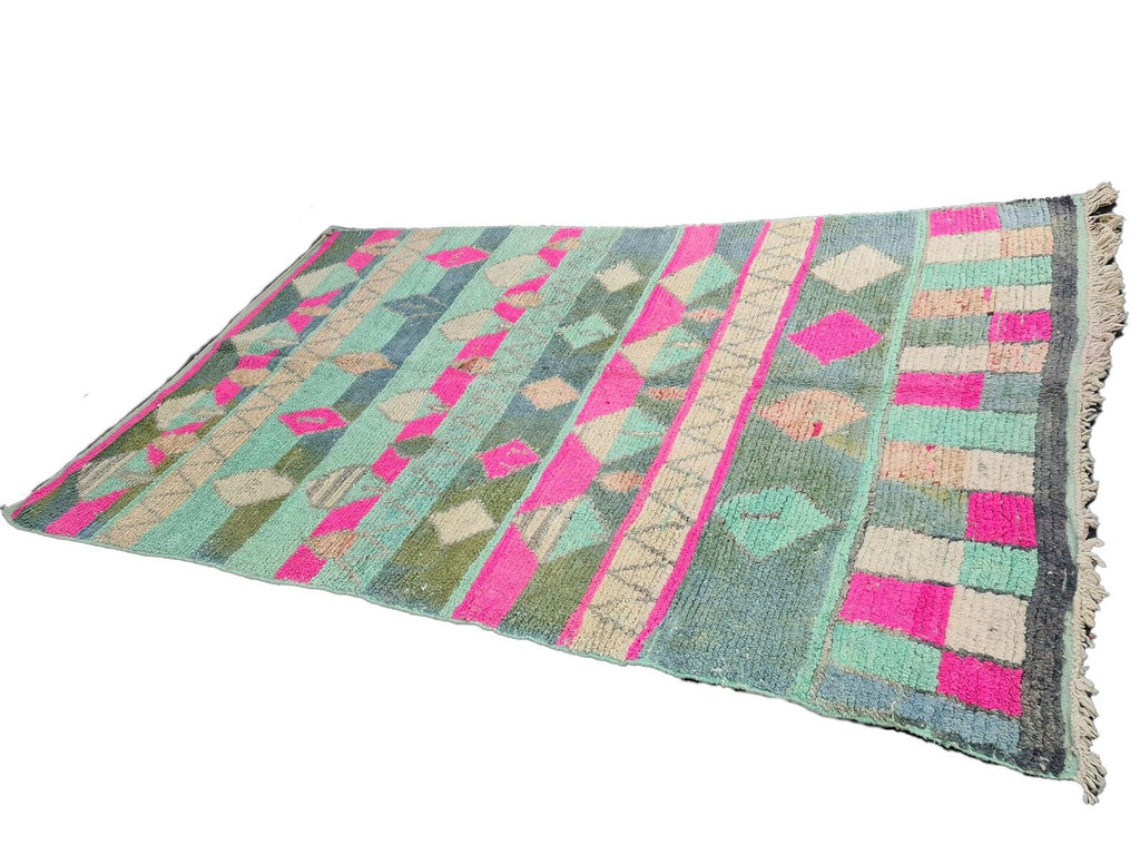 Moroccan Boujaad green geometric wool rug detail 3