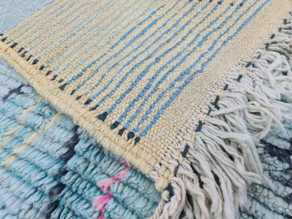 Moroccan Boujaad faded blue abstract wool rug detail 9