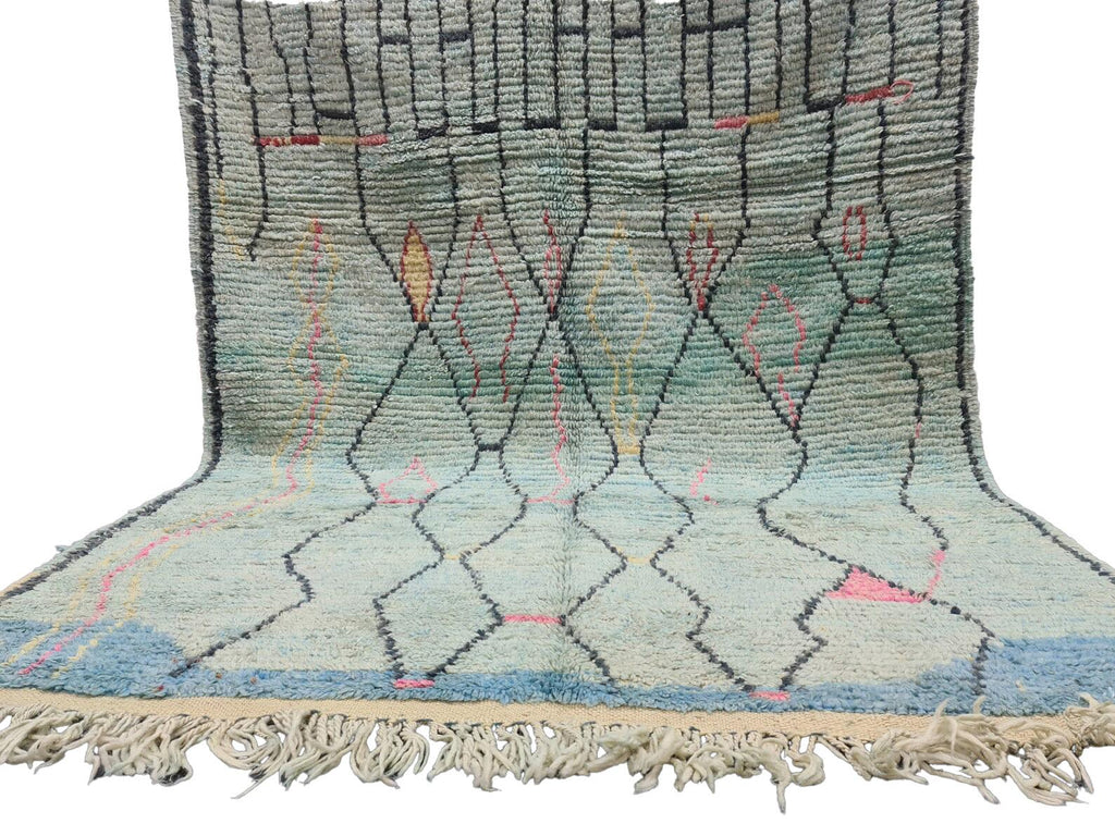 Moroccan Boujaad faded blue abstract wool rug detail 3