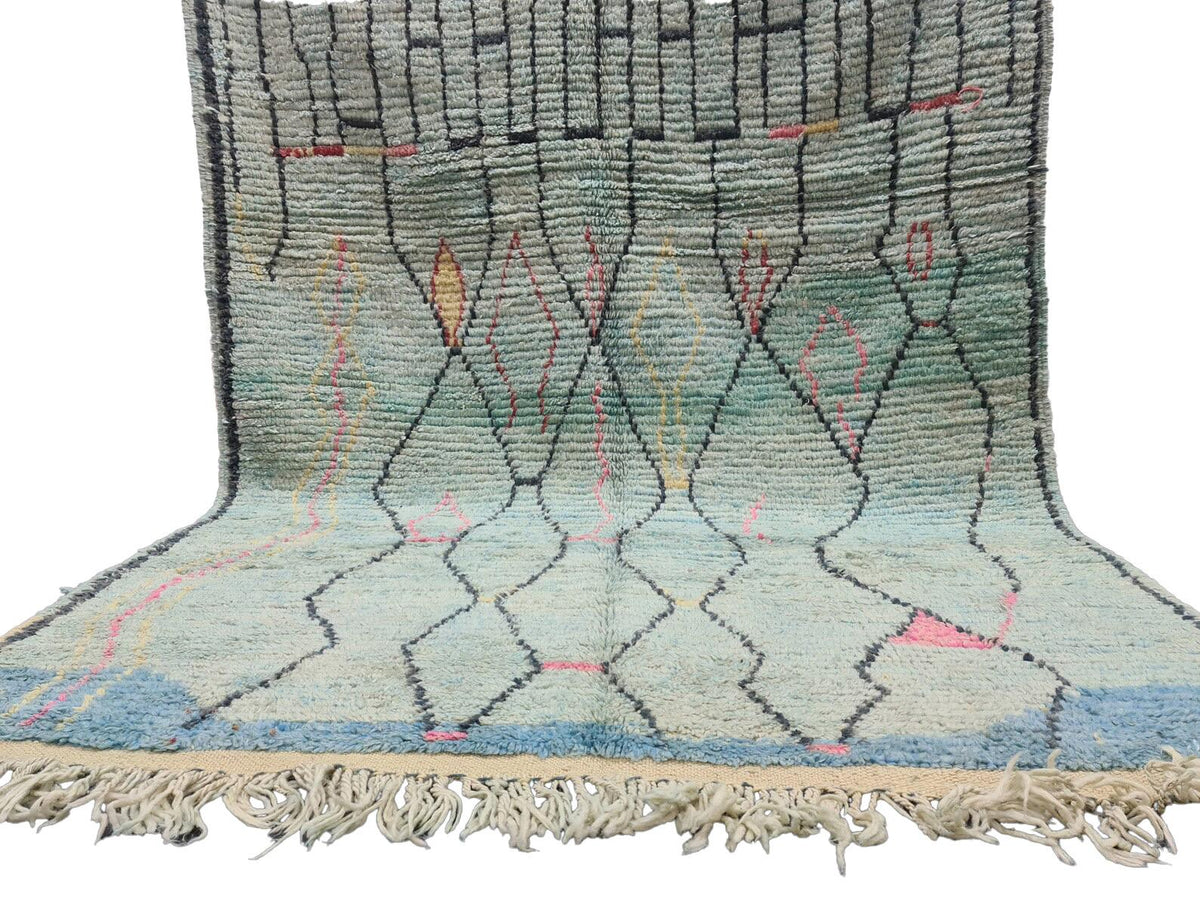Moroccan Boujaad faded blue abstract wool rug detail 3