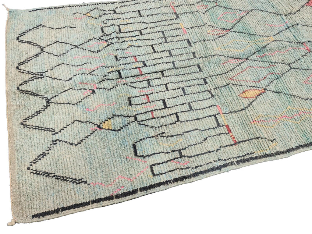 Moroccan Boujaad faded blue abstract wool rug detail 7