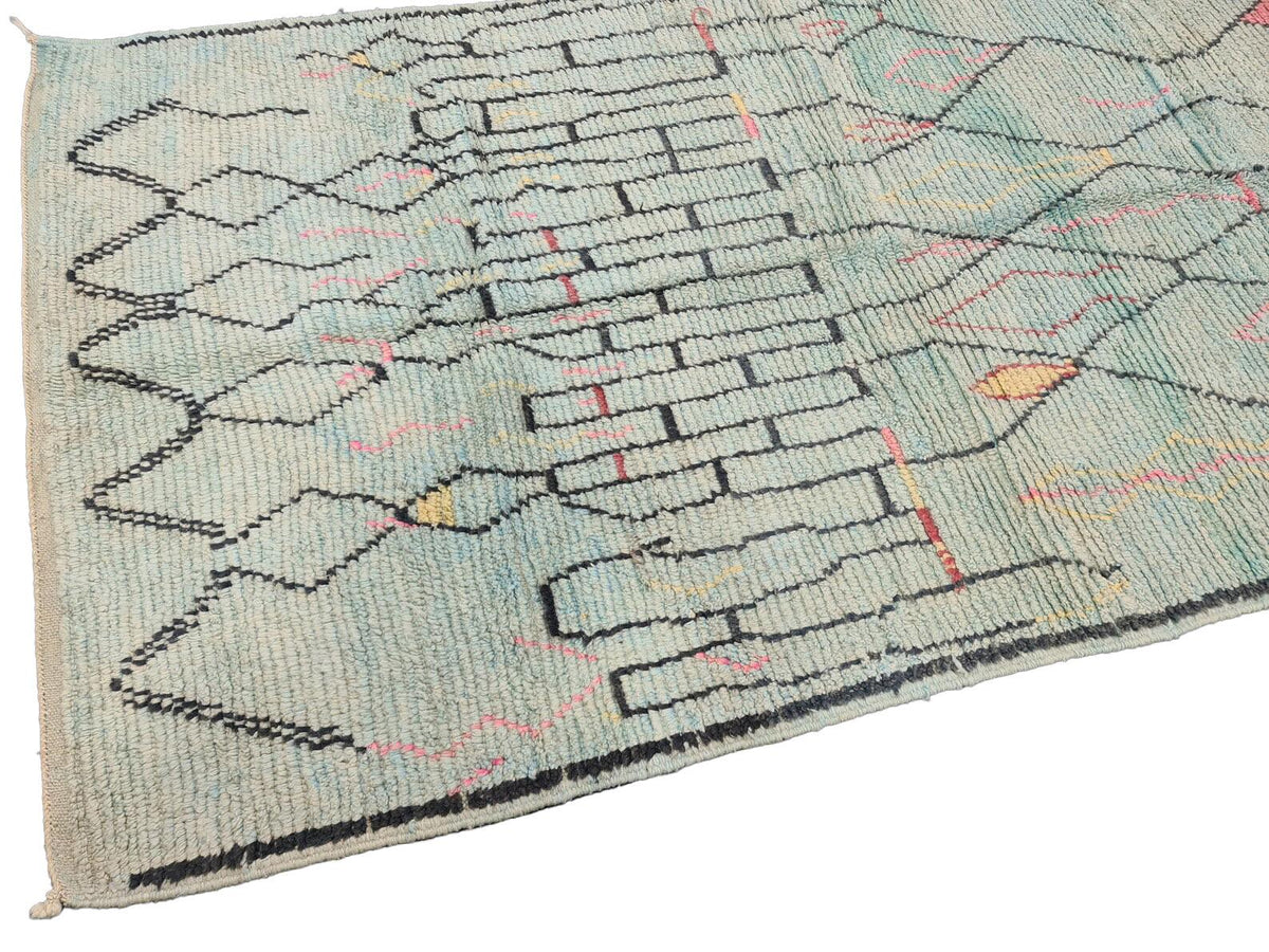 Moroccan Boujaad faded blue abstract wool rug detail 7