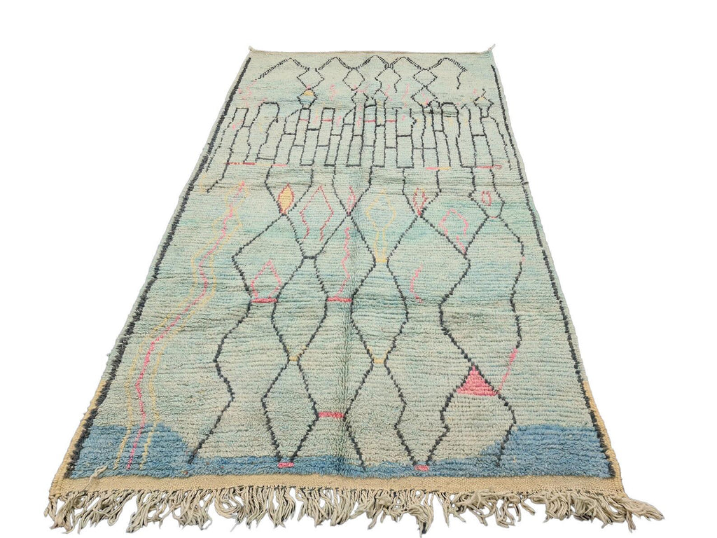 Moroccan Boujaad faded blue abstract wool rug detail 8