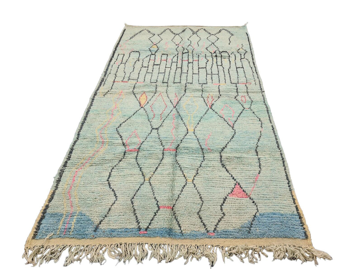 Moroccan Boujaad faded blue abstract wool rug detail 8