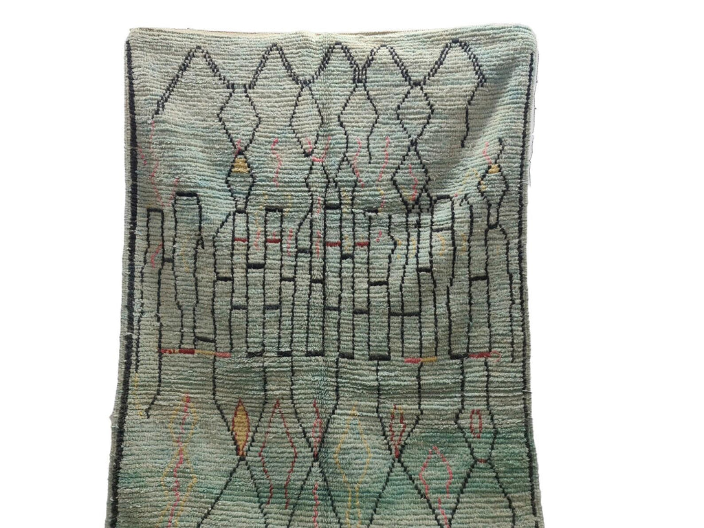 Moroccan Boujaad faded blue abstract wool rug detail 2
