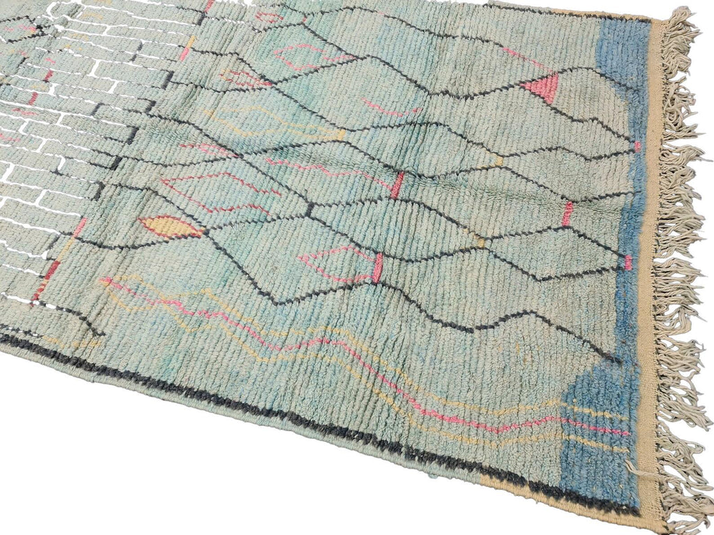 Moroccan Boujaad faded blue abstract wool rug detail 5